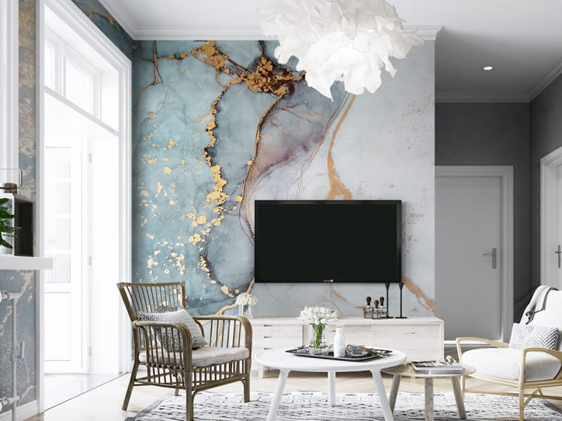 Fototapeta Niebieska płynna sztuka we wnętrzu salonu