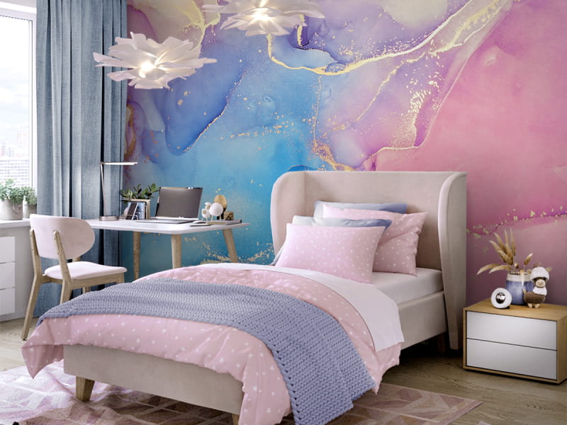 Fototapeta Kolorowy marmur, płynny we wnętrzu pokoju nastolatka