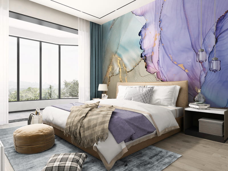 Fototapeta Lekka akwarela we wnętrzu sypialni