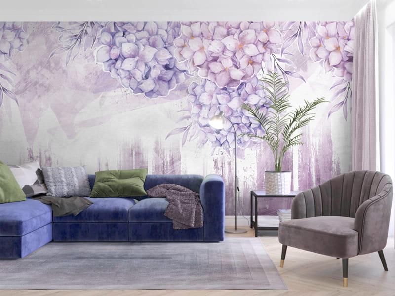 Fototapeta Liliowa hortensja we wnętrzu salonu