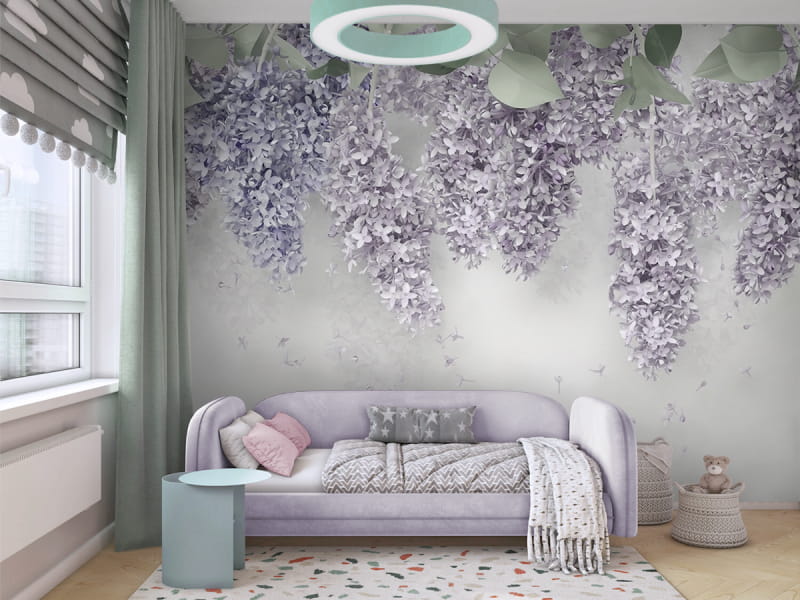 Fototapeta Lilak 3D we wnętrzu pokoju nastolatka