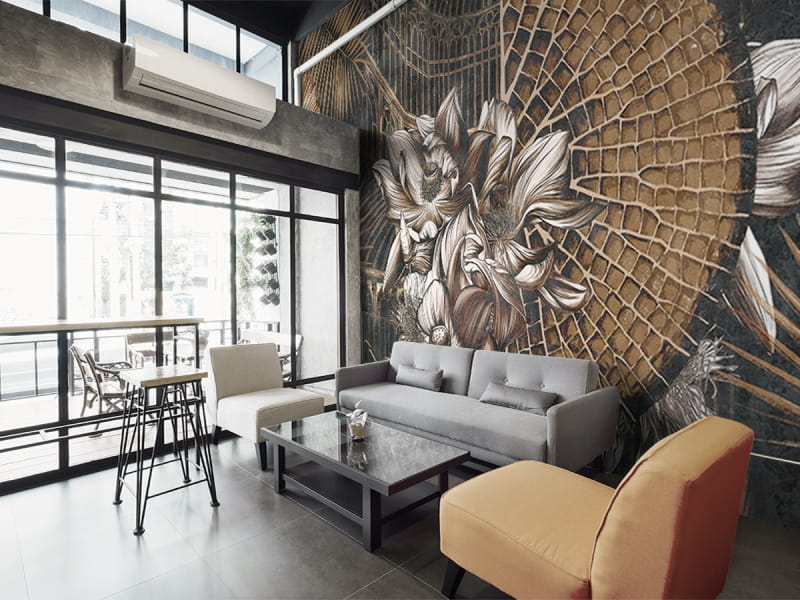 Fototapeta Nocna lilia wodna we wnętrzu kawiarni