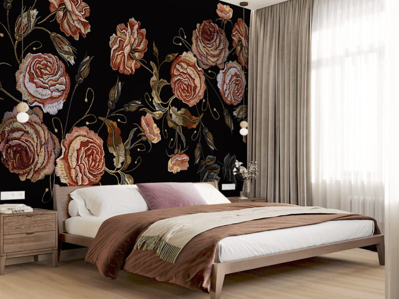 Fototapeta Delikatne róże, rysunek we wnętrzu sypialni
