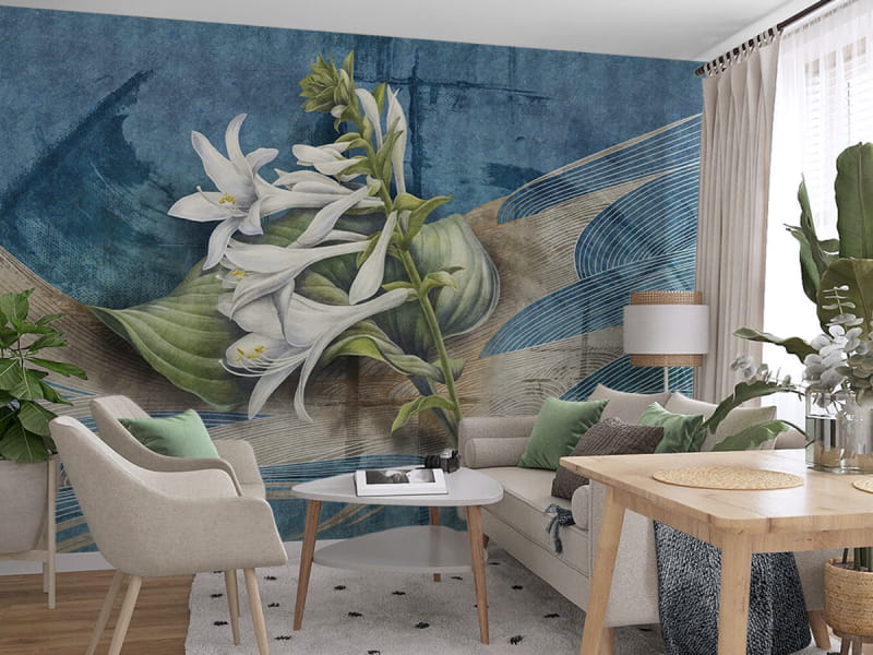 Fototapeta Delikatne kwiaty lilii we wnętrzu salonu