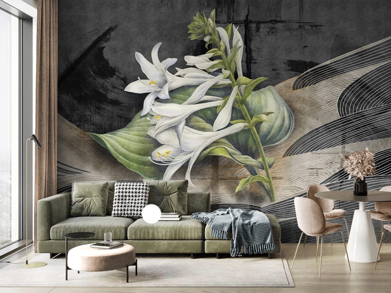 Fototapeta Delikatne lilie we wnętrzu salonu