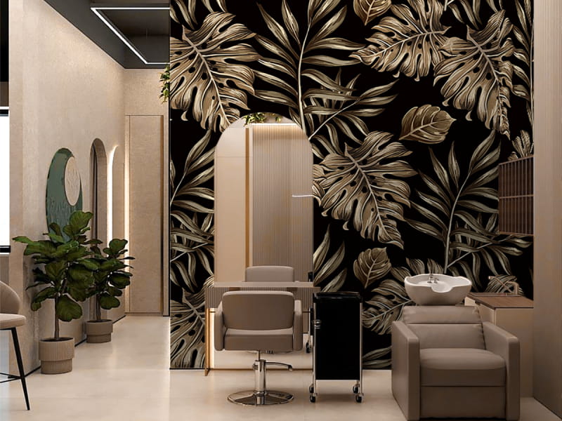 Fototapeta Złote liście tropików we wnętrzu przedpokoju