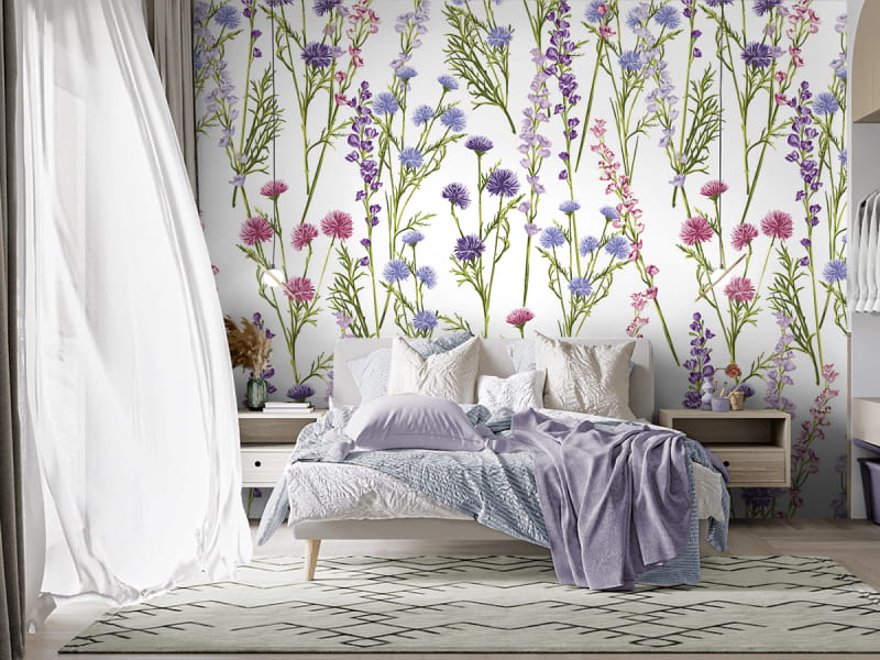 Fototapeta Wiosenne kwiaty łąkowe we wnętrzu sypialni