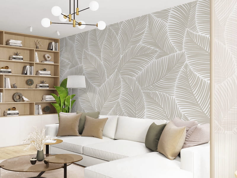 Fototapeta Beżowe liście we wnętrzu salonu