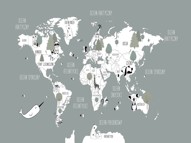 Fototapeta Mapa świata i zwierzęta
