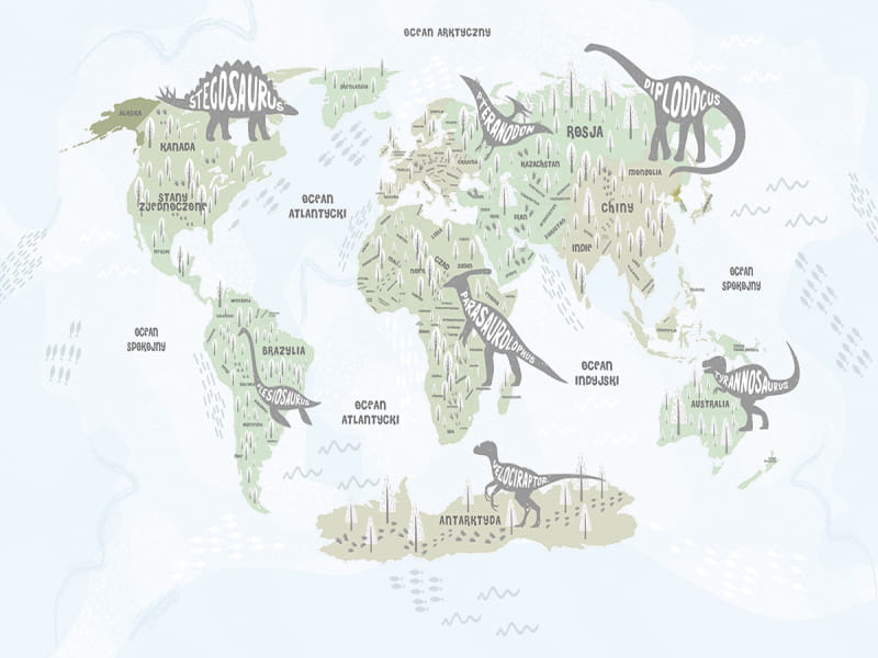 Fototapeta Mapa z dinozaurami na kontynentach