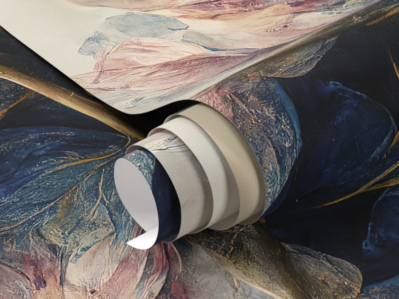 Fototapeta W niebieskie i różowe kwiat na beżowym tle fragment #1