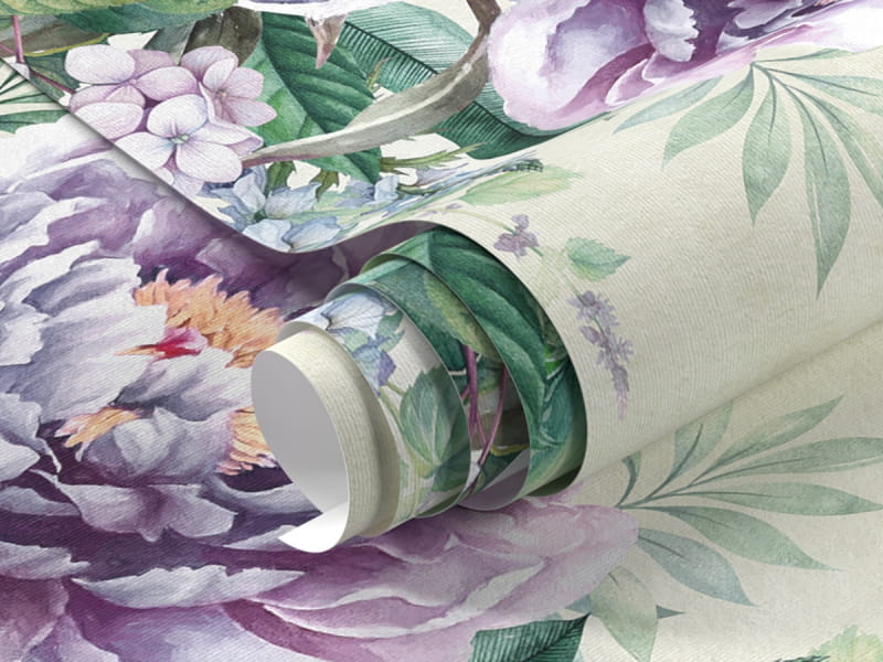 Fototapeta Liliowe piwonie na jasnozielonym tle fragment #1