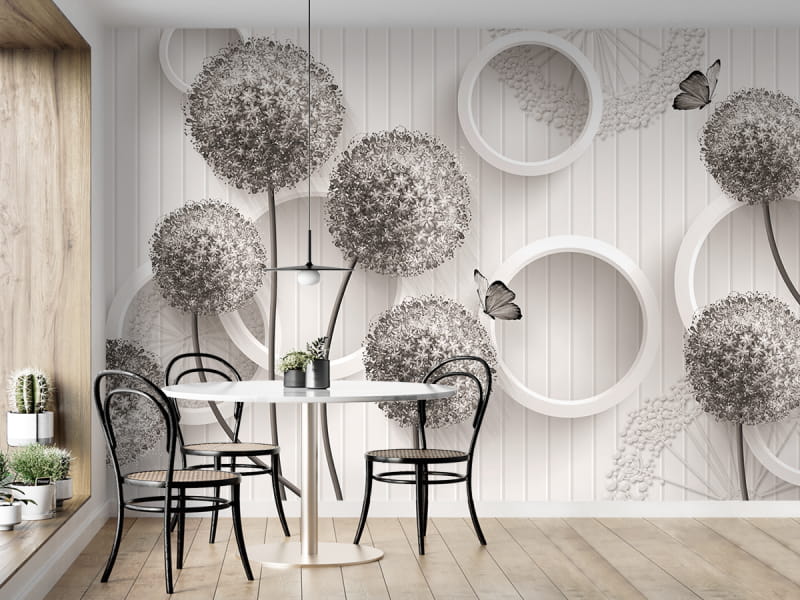 Fototapeta Beżowy Allium ogrodowy 3D we wnętrzu kuchni