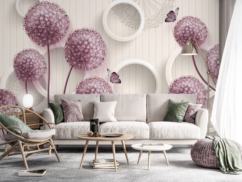 Fototapeta Allium pastelowy różowy we wnętrzu salonu