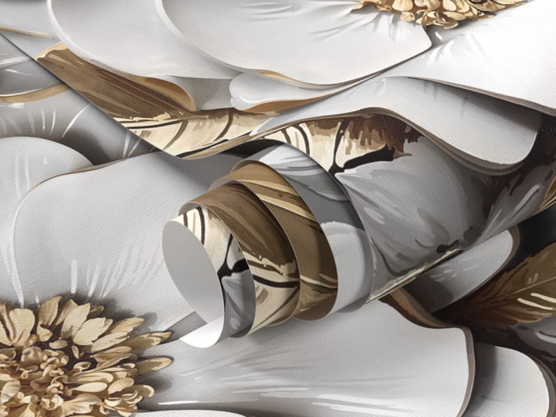 Fototapeta Białe i złote kwiaty 3D fragment #1
