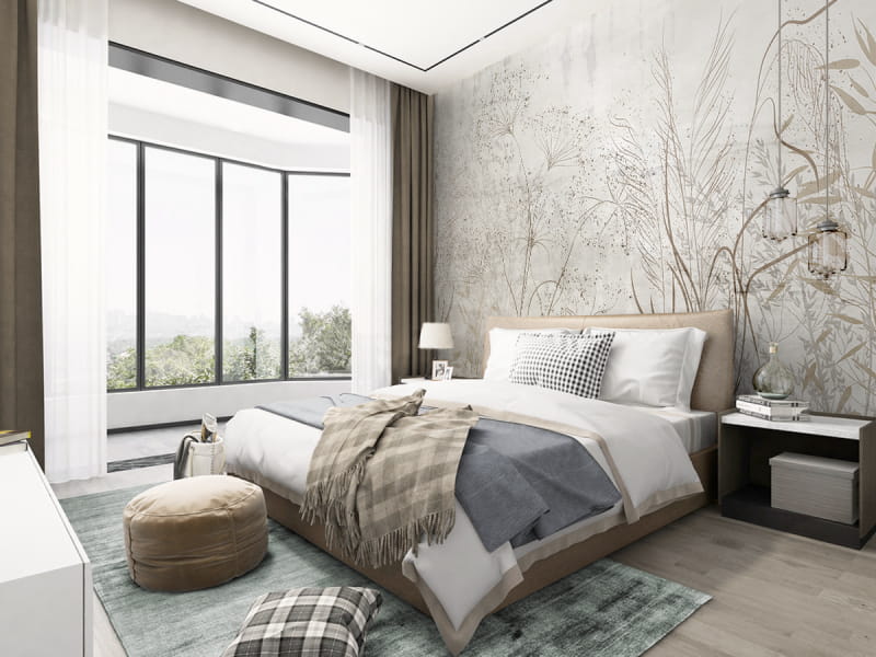 Fototapeta Beżowe kwiaty polne we wnętrzu sypialni