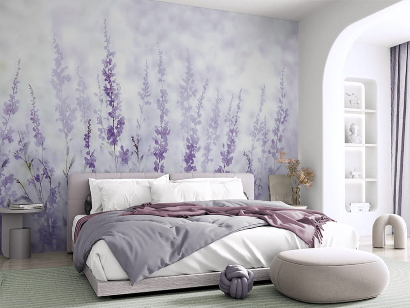 Fototapeta Piękne lawendowe kwiaty we wnętrzu sypialni