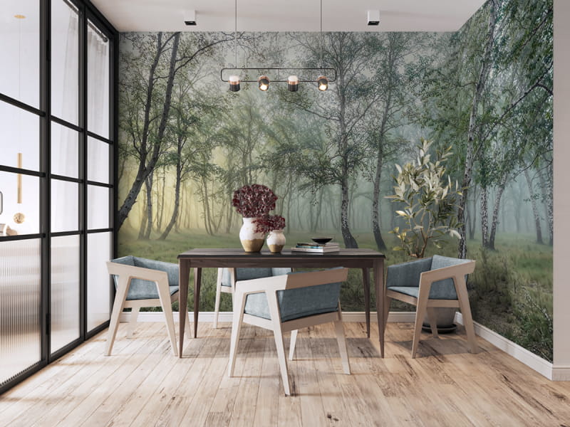 Fototapeta Tajemniczy las brzozowy we wnętrzu kuchni