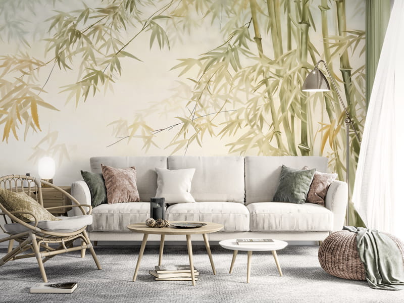 Fototapeta Słoneczny las bambusowy we wnętrzu salonu