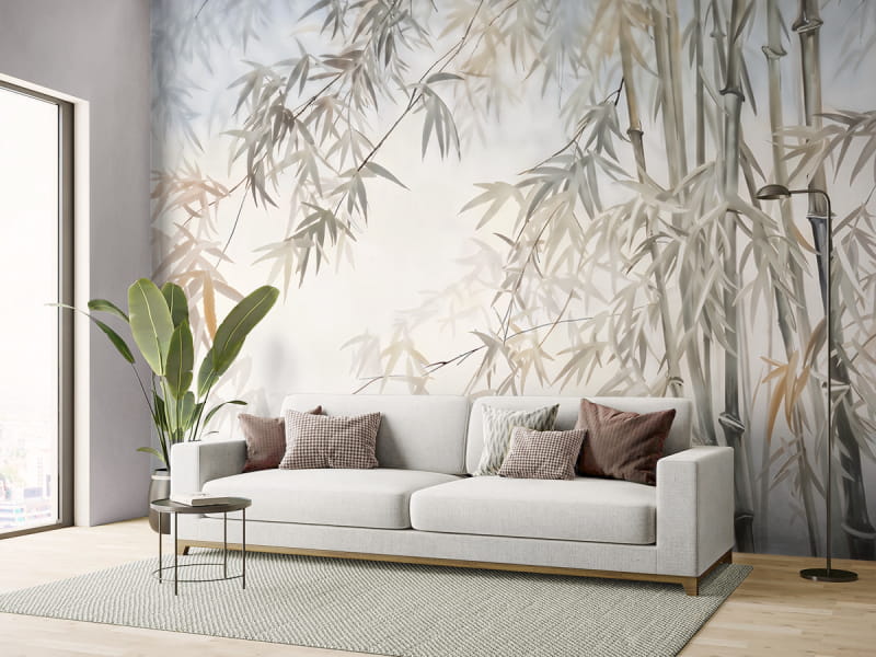 Fototapeta Akwarelowy las bambusowy we wnętrzu salonu