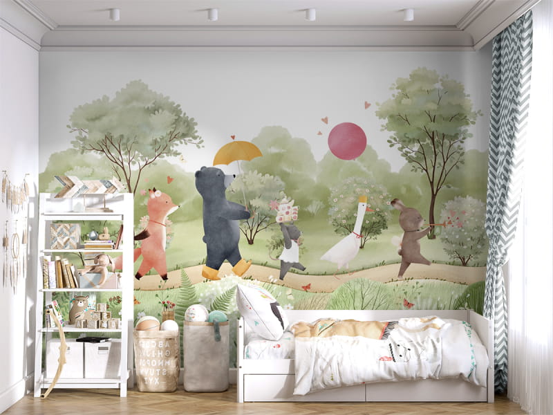 Fototapeta Podróż zwierząt na herbatę we wnętrzu pokoju dziecka