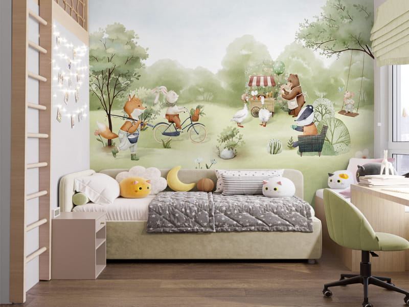 Fototapeta Cudowny dzień dla zwierząt leśnych we wnętrzu pokoju dziecka