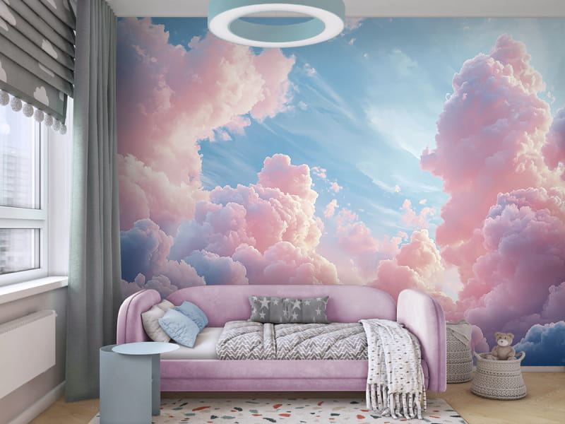 Fototapeta Różowe niebo marzeń we wnętrzu pokoju dziecka