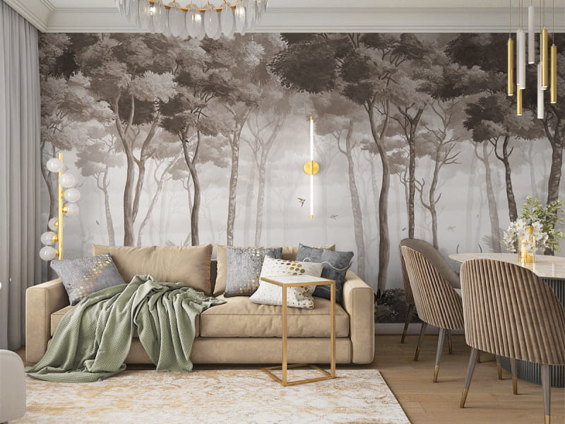 Fototapeta Spokojny las z jeleniami we wnętrzu salonu