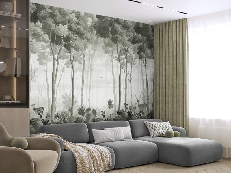 Fototapeta Mglisty las z dziką przyrodą we wnętrzu salonu