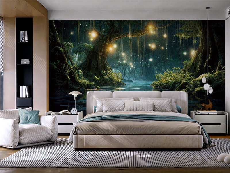 Fototapeta Świetliki Magicznego Lasu we wnętrzu sypialni