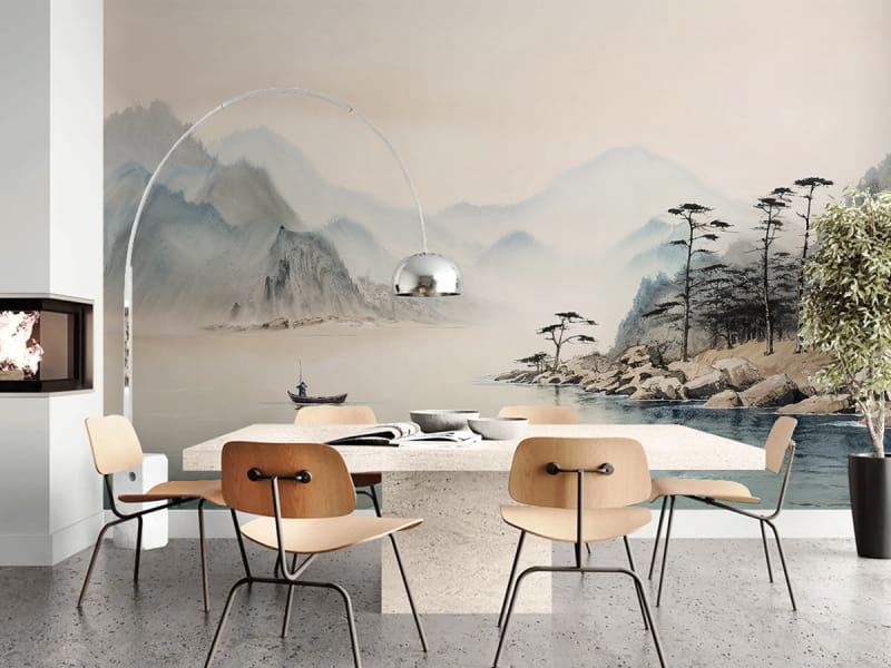 Fototapeta Rzeka wśród gór, akwarela we wnętrzu kuchni