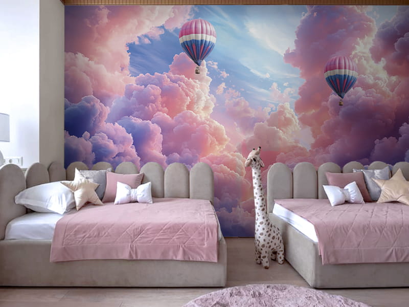 Fototapeta Liliowe chmury we wnętrzu pokoju dziecka