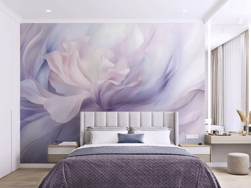 Fototapeta Fioletowy kwiat akwarelowy we wnętrzu sypialni