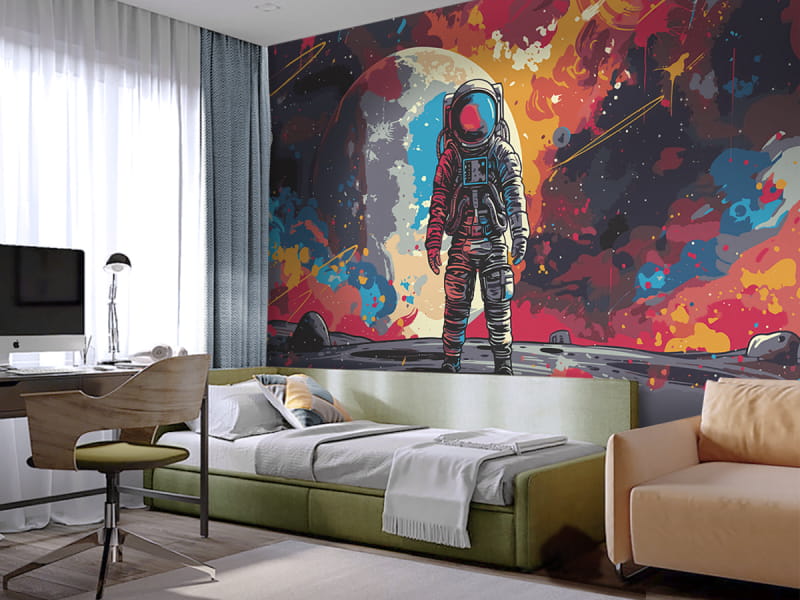 Fototapeta Akwarelowy astronauta we wnętrzu pokoju nastolatka