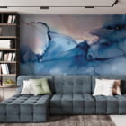 Miniatura fototapety Ciemnoniebieska akwarela we wnętrzu pokoju nastolatka