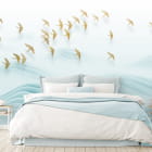 Miniatura fototapety Złote stado ptaków we wnętrzu sypialni