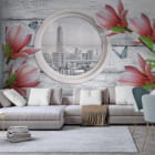 Miniatura fototapety Czerwone magnolie we wnętrzu salonu