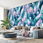 Miniatura fototapety Różnorodne liście tropikalne we wnętrzu salonu