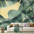 Miniatura fototapety Liście na żółtym tle we wnętrzu salonu