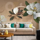 Miniatura fototapety Wiecznie zielona magnolia we wnętrzu salonu