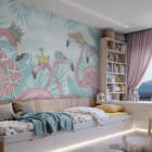 Miniatura fototapety Piękne flamingi we wnętrzu pokoju dziecka