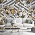 Miniatura fototapety Złota sakura we wnętrzu salonu