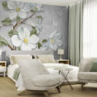 Miniatura fototapety Kwitnąca biała jabłoń we wnętrzu sypialni