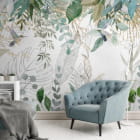 Miniatura fototapety Wielkie zielone liście we wnętrzu salonu