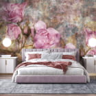 Miniatura fototapety Różowe róże, akwarela we wnętrzu sypialni