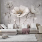 Miniatura fototapety Białe maki 3D we wnętrzu salonu