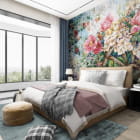 Miniatura fototapety Piwonie, akwarela we wnętrzu sypialni