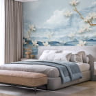 Miniatura fototapety Kwitnąca biała magnolia 3D we wnętrzu sypialni