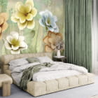 Miniatura fototapety Duże kwiaty 3D we wnętrzu sypialni