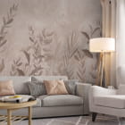 Miniatura fototapety Beżowe liście, wzór we wnętrzu salonu